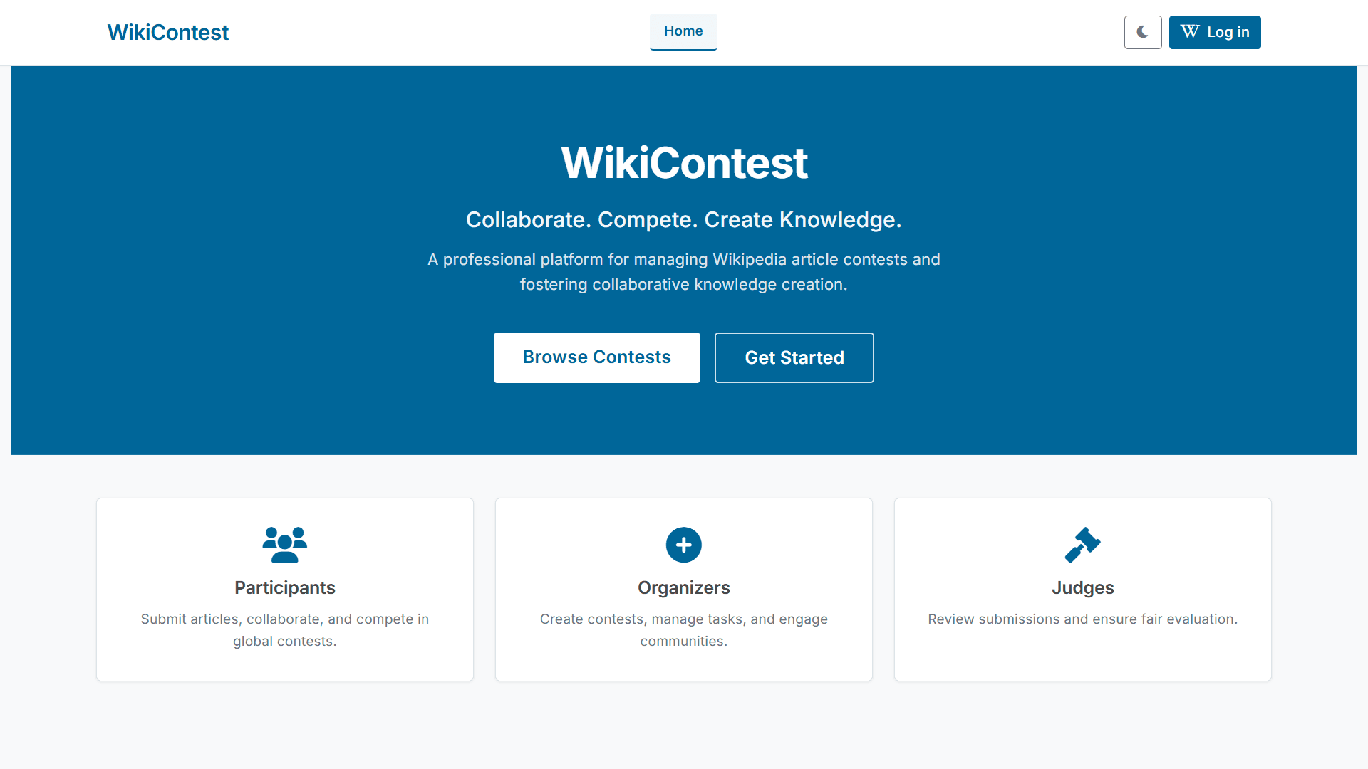 WikiContest tool dashboard